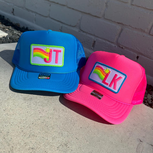 Sunwave Stripes Monogram Patch: Neon Rainbow Initials, DIY adhesive