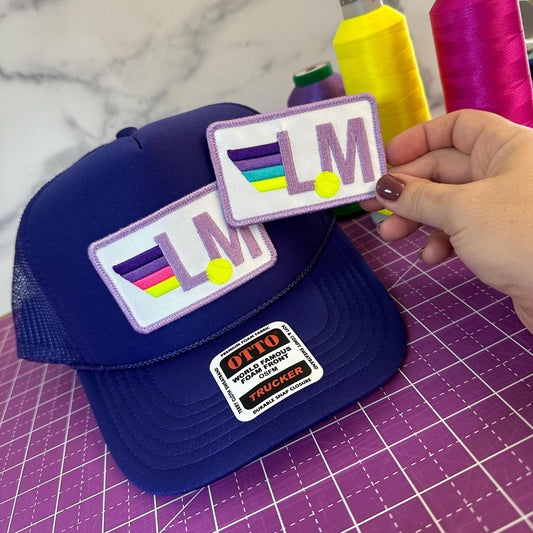 Tennis Monogram Rainbow Stripe Patch Initials Patch, Gifts, backpack, tote, customize, neon, vintage, iron on, appliqué, DIY, iron-on