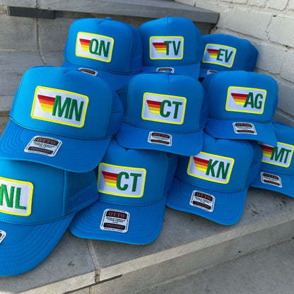 Rainbow Stripes Initials Trucker Hat — Custom Monogram Patch