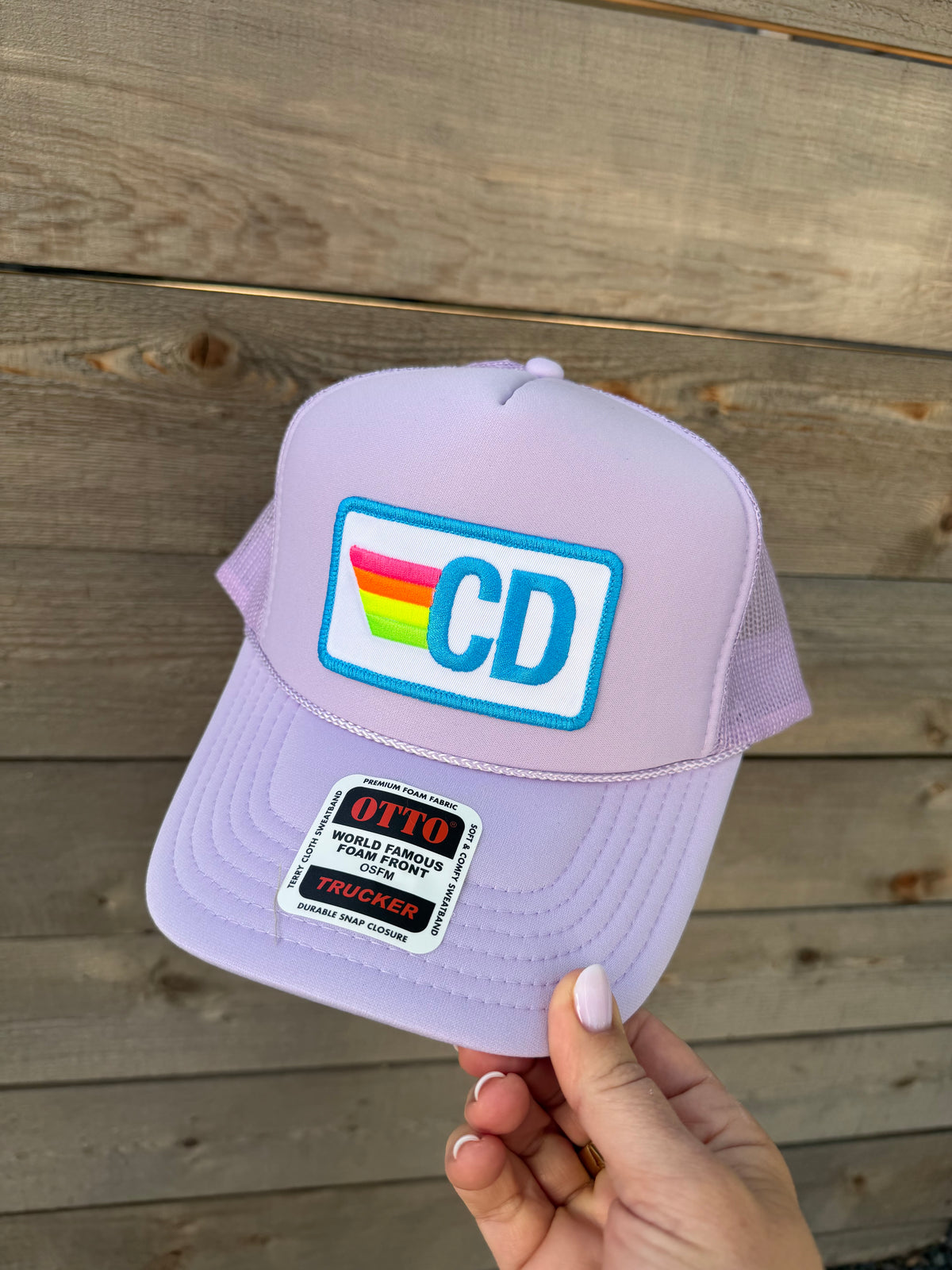 Rainbow Stripes Initials Trucker Hat — Custom Monogram Patch