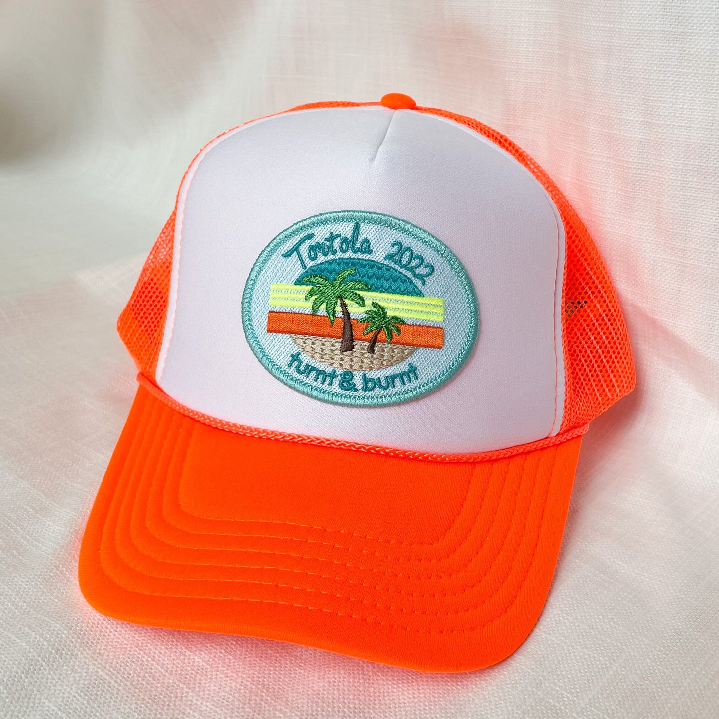 Custom Trucker Patch Hat, Island Beach Trip, Palm trees, Personalized Gift