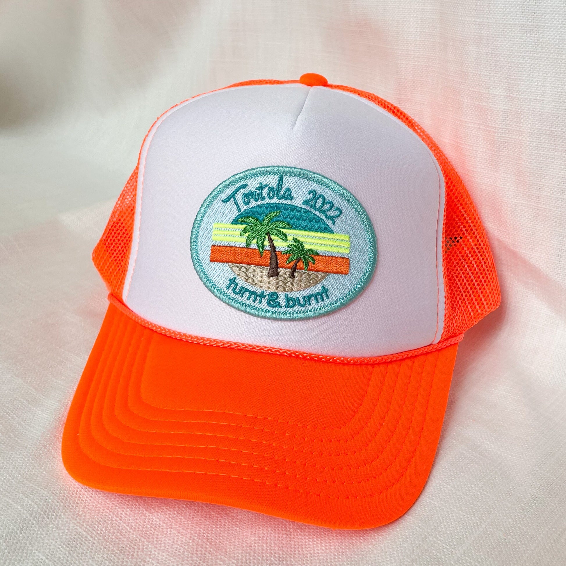 Custom Trucker Patch Hat, Island Beach Trip, Palm trees, Personalized Gift