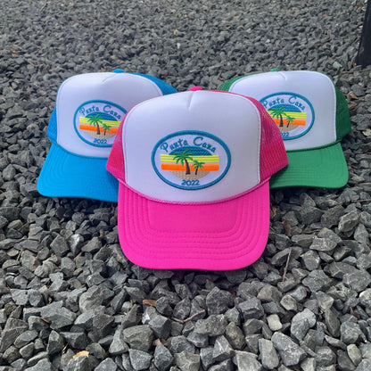 Custom Trucker Patch Hat, Island Beach Trip, Palm trees, Personalized Gift
