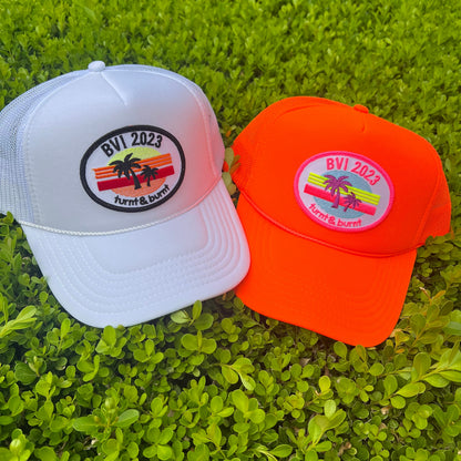 Custom Trucker Patch Hat, Island Beach Trip, Palm trees, Personalized Gift