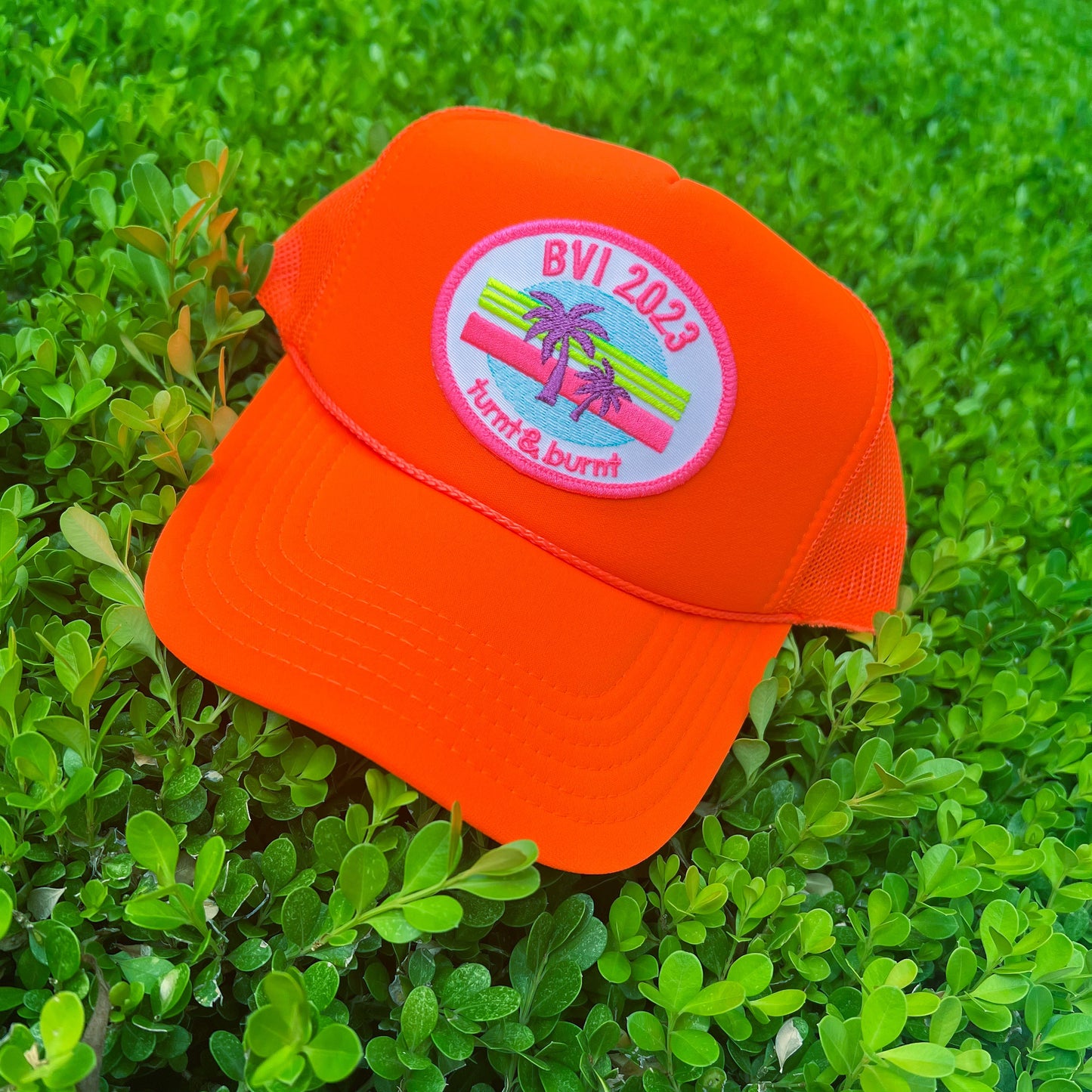 Custom Trucker Patch Hat, Island Beach Trip, Palm trees, Personalized Gift