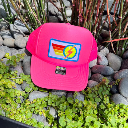 Rainbow Tennis Lightning Bolt Trucker Hat Cap, Girls Trip, Girls Weekend, Customize, USTA, patch, rainbow stripes, neon, team uniform
