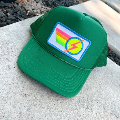 Rainbow Tennis Lightning Bolt Trucker Hat Cap, Girls Trip, Girls Weekend, Customize, USTA, patch, rainbow stripes, neon, team uniform