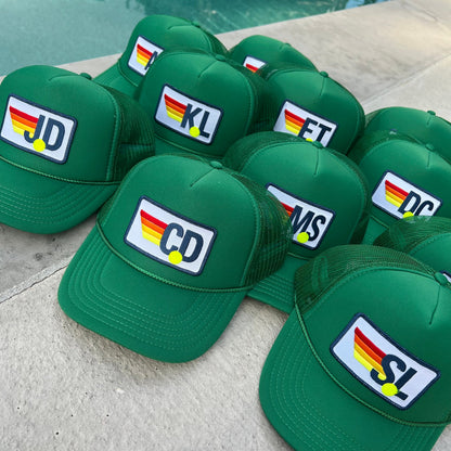 Rainbow Tennis Initial Trucker Hat, Custom Patch Cap