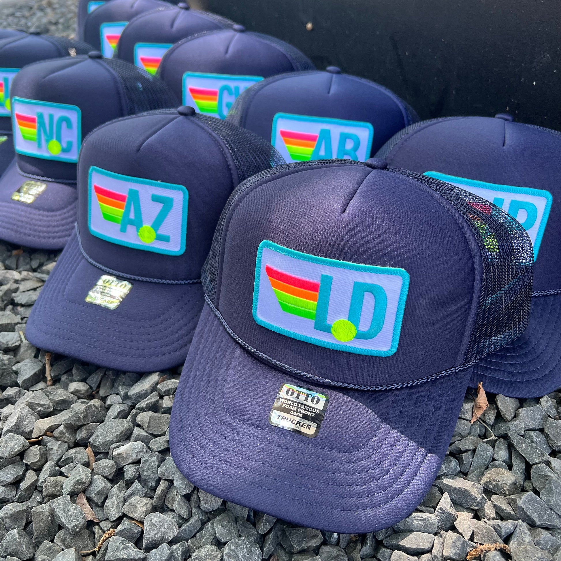 Rainbow Tennis Initial Trucker Hat, Custom Patch Cap