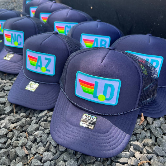 Rainbow Tennis Initial Trucker Hat, Custom Patch Cap
