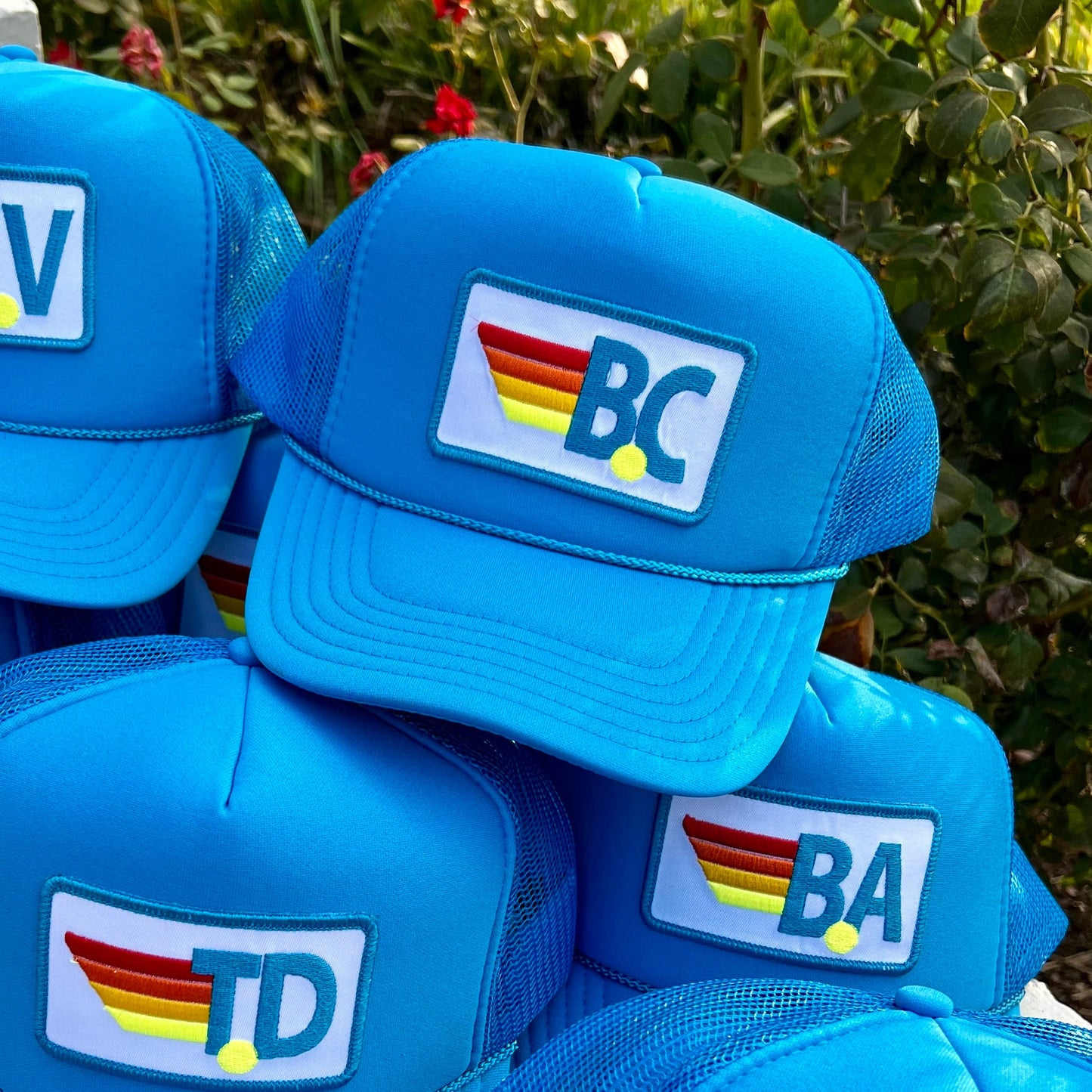 Rainbow Tennis Initial Trucker Hat, Custom Patch Cap