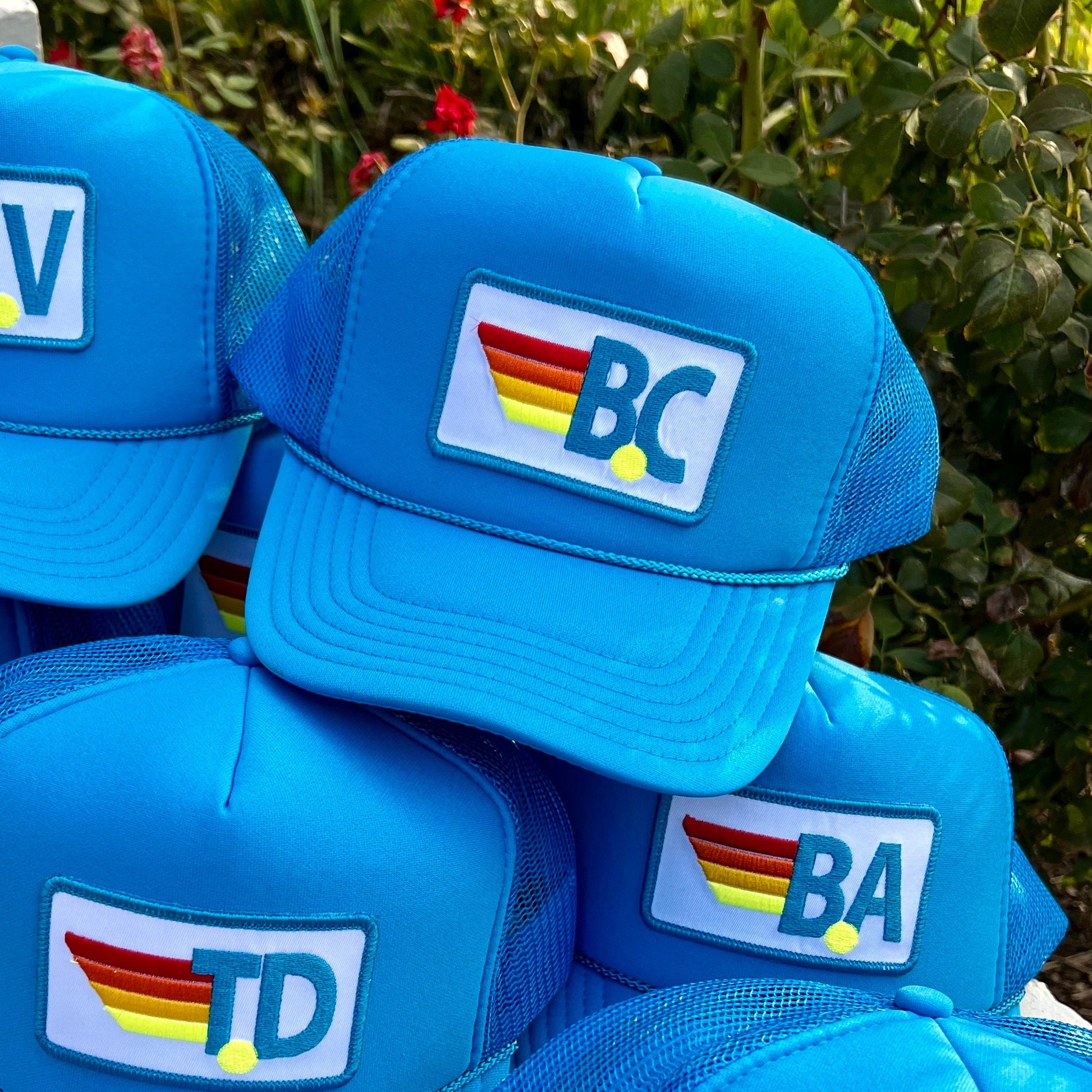 Rainbow Tennis Initial Trucker Hat, Custom Patch Cap