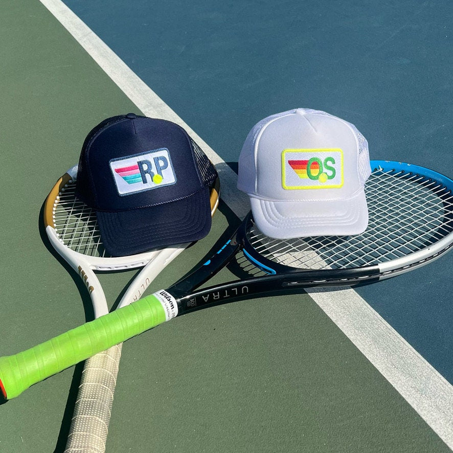 Rainbow Tennis Initial Trucker Hat, Custom Patch Cap