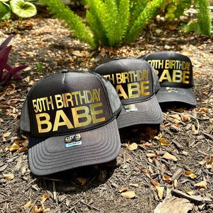 Custom Birthday Trucker Hat Cap, Girls Trip, 40th 50th Gift ideas, Girls Weekend, Customized, Beach, gold, beach babe