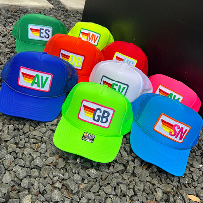 Rainbow Stripe Patch with Initials Trucker Hat, Custom Monogram Patch