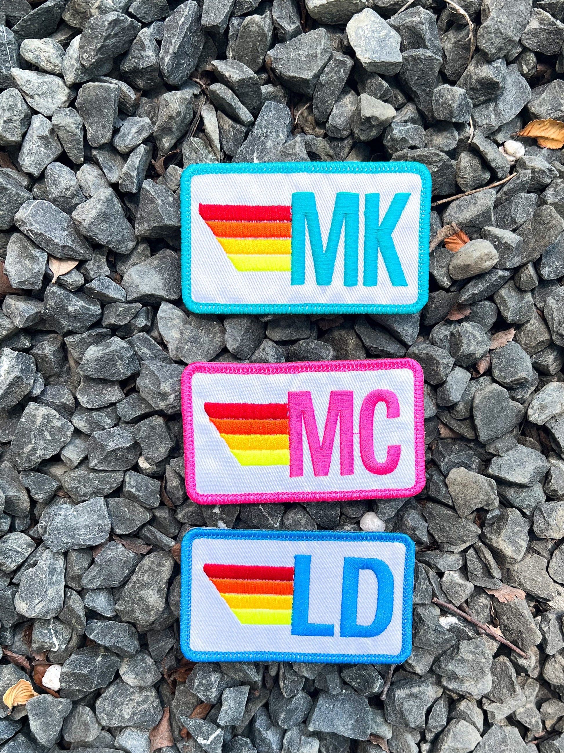 Rainbow Stripe Monogram Initial Patch, Iron On Applique