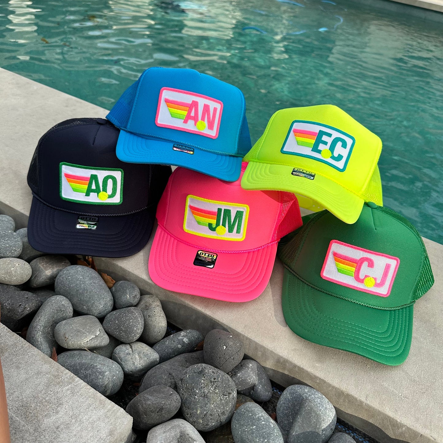Rainbow Tennis Initial Trucker Hat, Custom Patch Cap