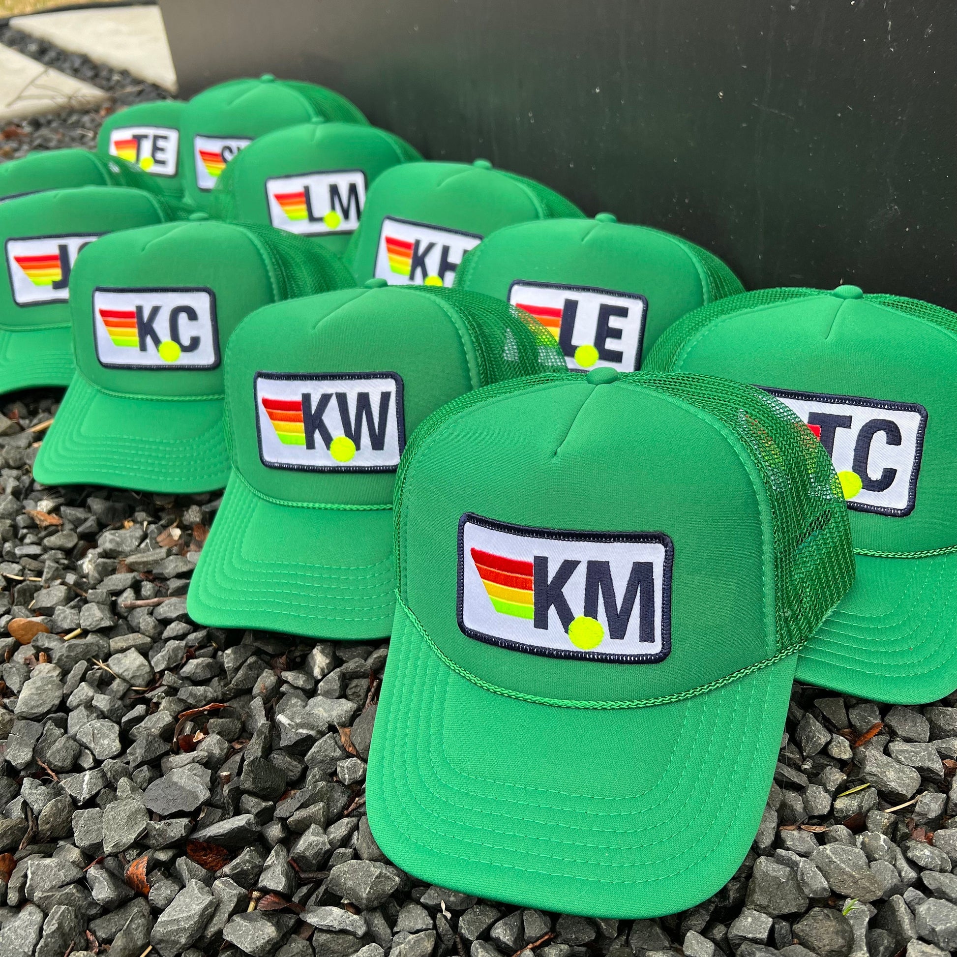 Rainbow Tennis Initial Trucker Hat, Custom Patch Cap
