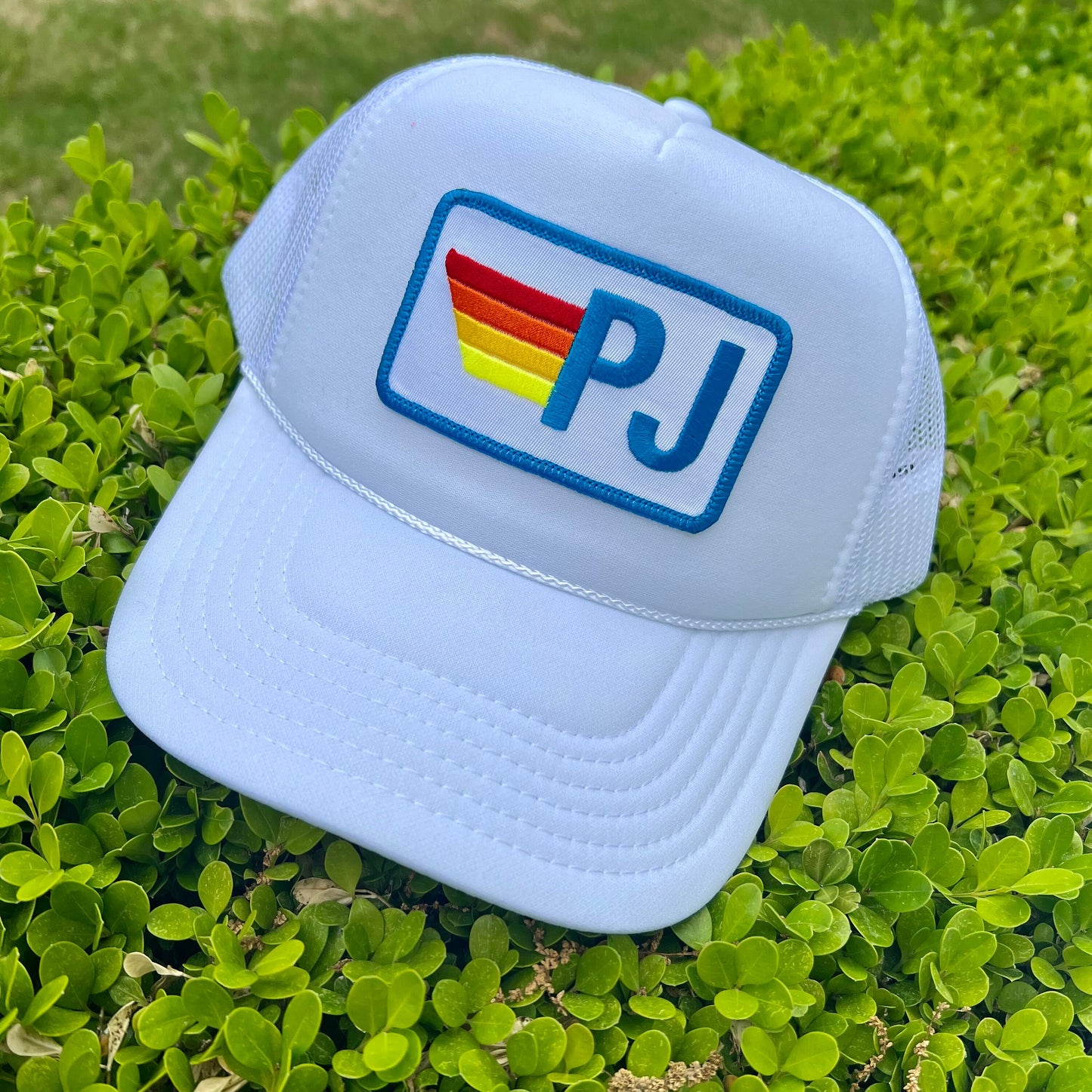 Rainbow Tennis Initial Trucker Hat, Custom Patch Cap