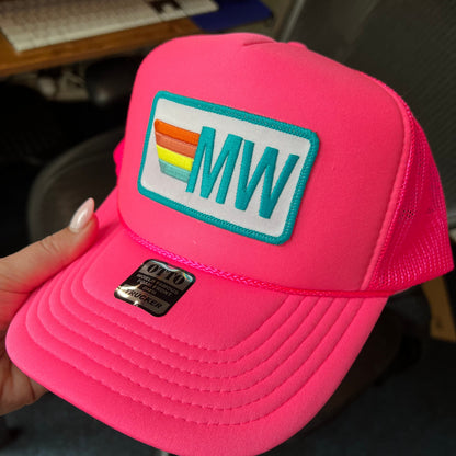 Rainbow Stripe Patch with Initials Trucker Hat, Custom Monogram Patch