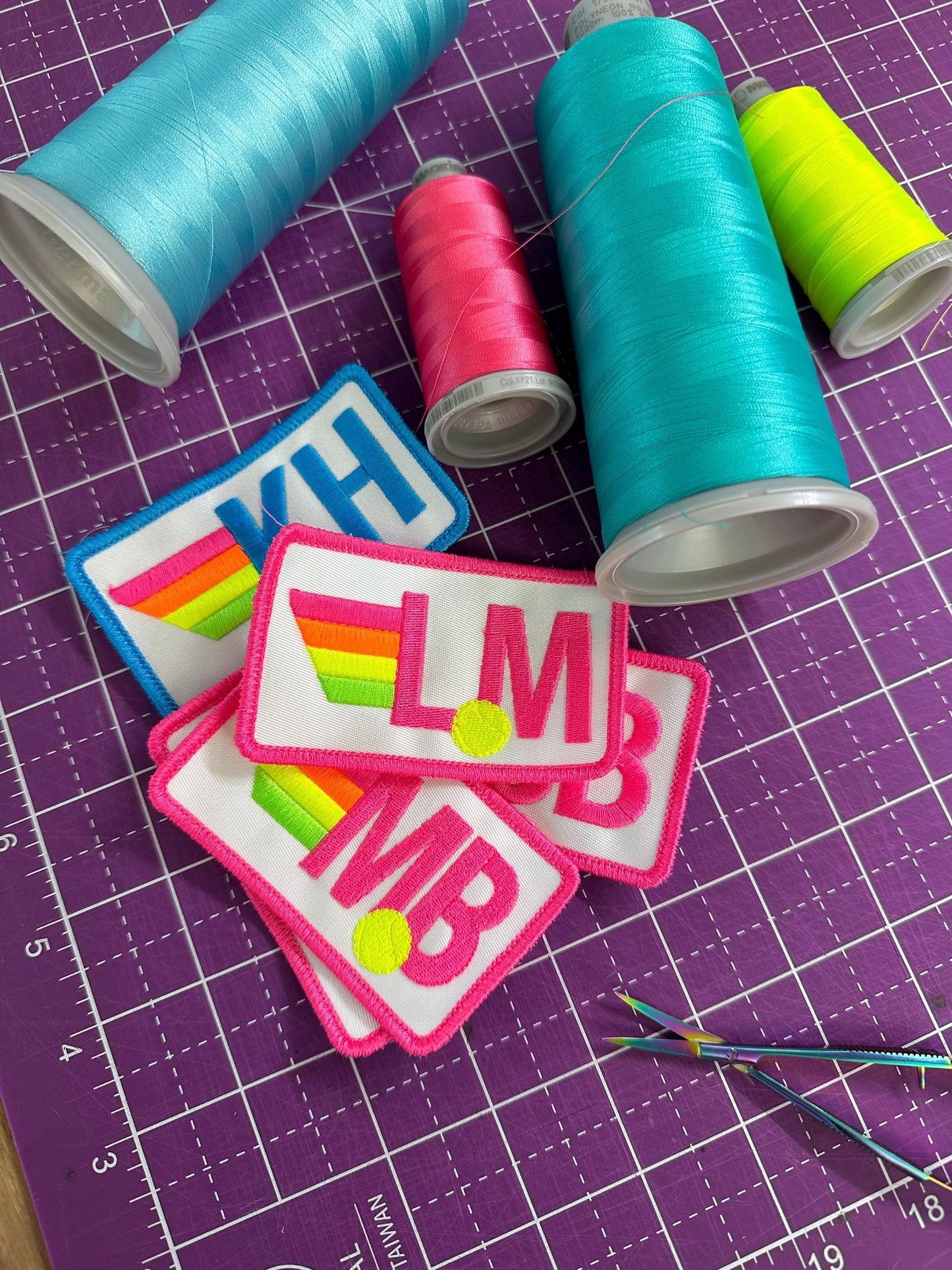 Tennis Monogram Rainbow Stripe Patch Initials Patch, Gifts, backpack, tote, customize, neon, vintage, iron on, appliqué, DIY, iron-on