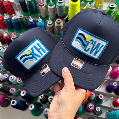 Sunwave Stripes Monogram Patch: Neon Rainbow Initials, DIY adhesive