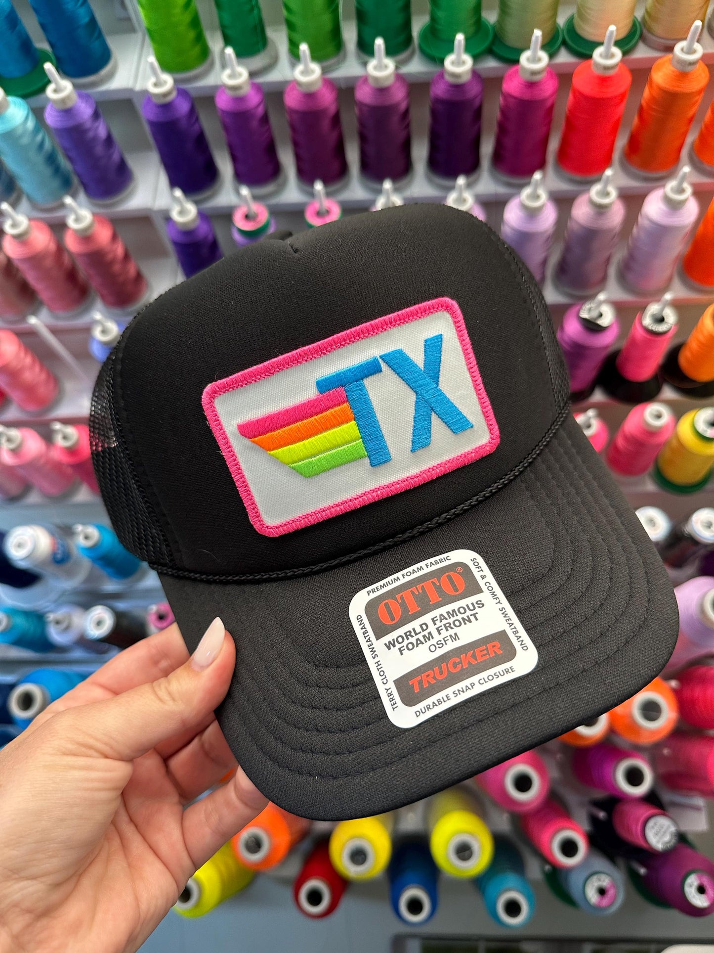 Rainbow Stripe Patch with Initials Trucker Hat, Custom Monogram Patch
