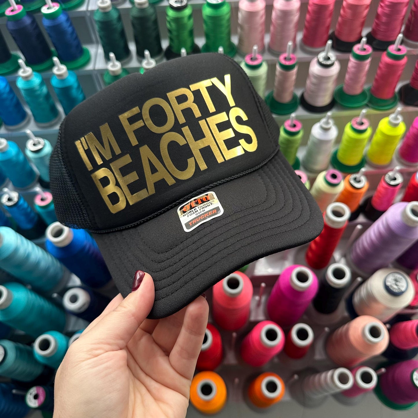 Custom Birthday Trucker Hat Cap, Girls Trip, 40th 50th Gift ideas, Girls Weekend, Customized, Beach, gold, beach babe