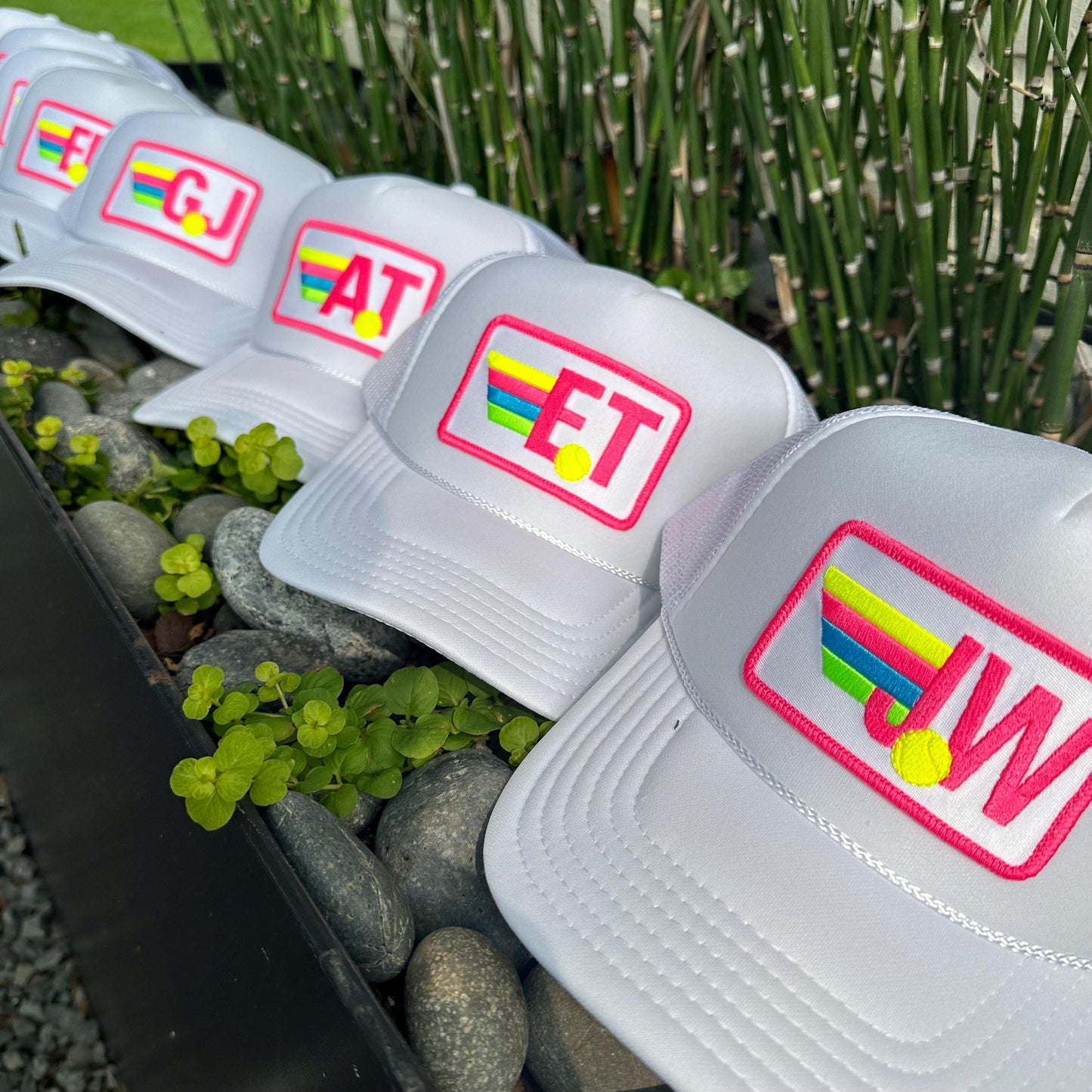 Rainbow Tennis Initial Trucker Hat, Custom Patch Cap