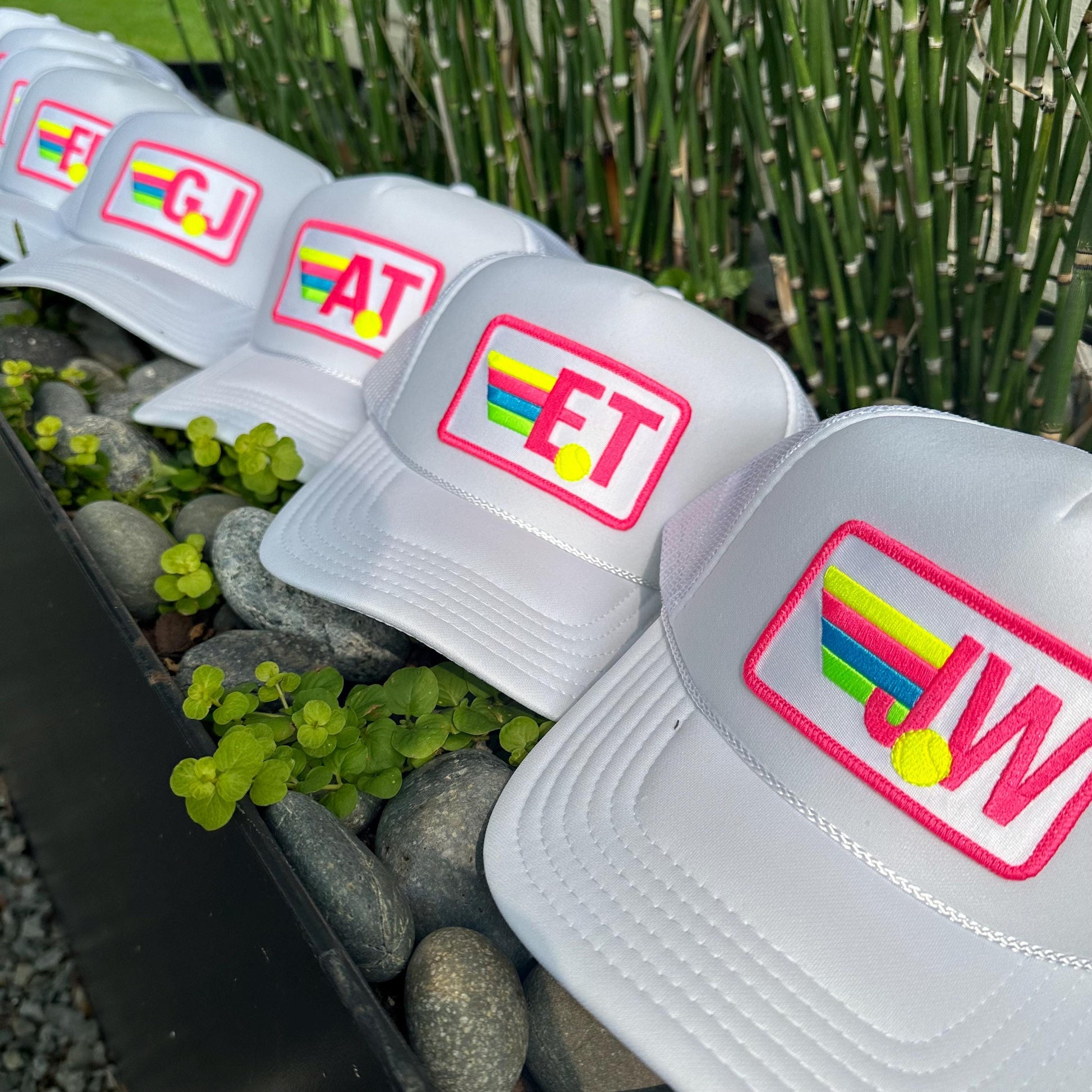 Rainbow Tennis Initial Trucker Hat, Custom Patch Cap