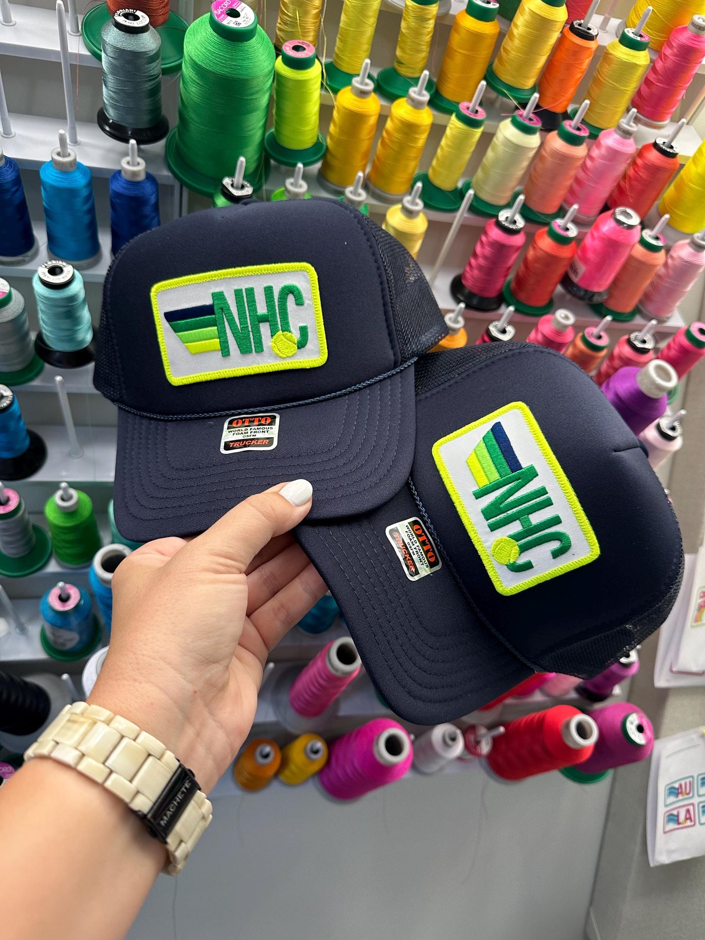 Rainbow Tennis Initial Trucker Hat, Custom Patch Cap