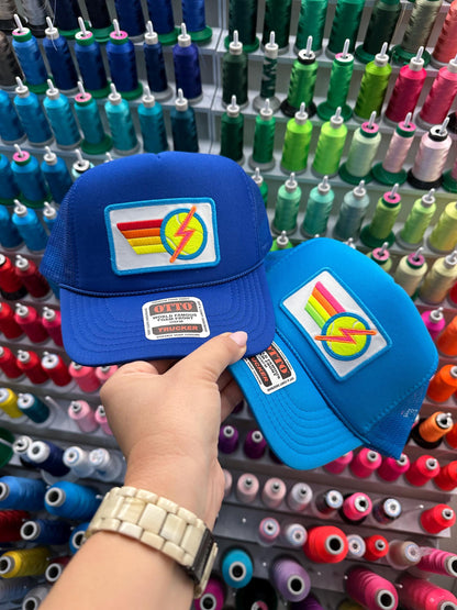 Rainbow Tennis Lightning Bolt Trucker Hat Cap, Girls Trip, Girls Weekend, Customize, USTA, patch, rainbow stripes, neon, team uniform