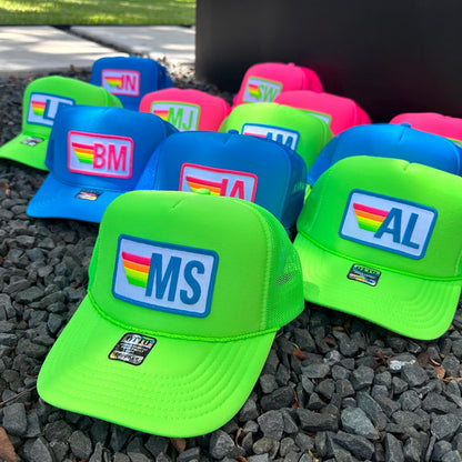 Rainbow Stripe Patch with Initials Trucker Hat, Custom Monogram Patch