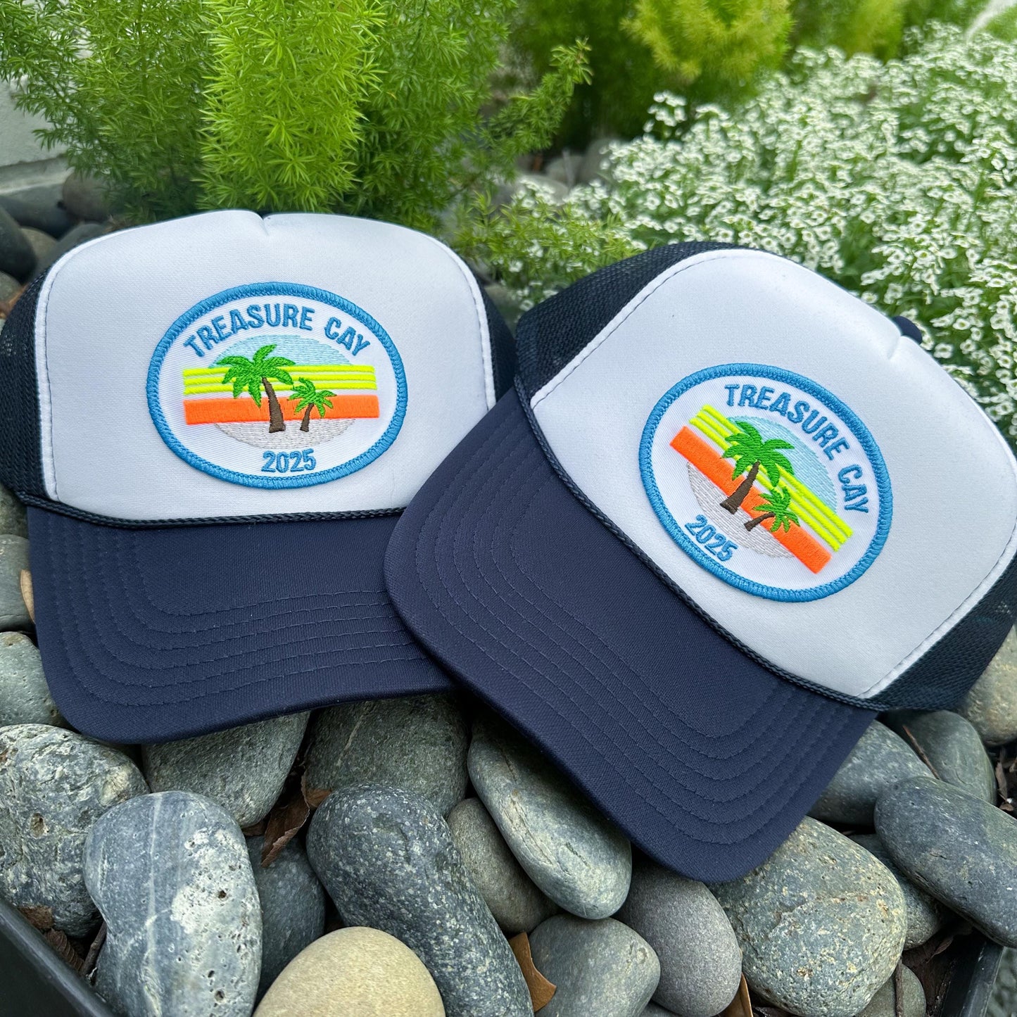 Custom Trucker Patch Hat, Island Beach Trip, Palm trees, Personalized Gift