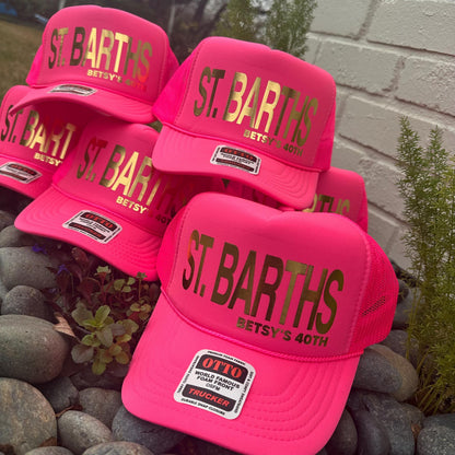 Custom Birthday Trucker Hat Cap, Girls Trip, 40th 50th Gift ideas, Girls Weekend, Customized, Beach, gold, beach babe