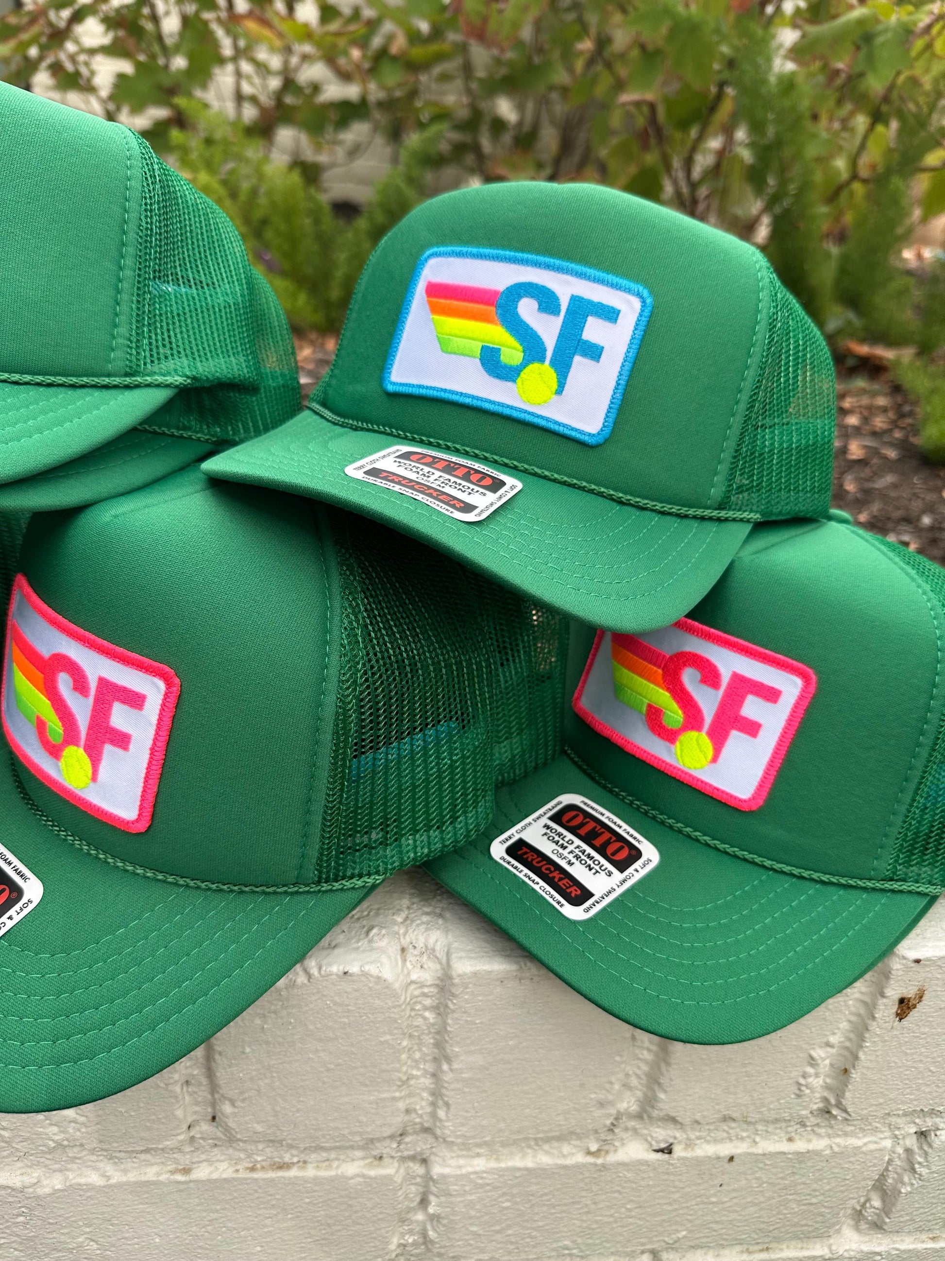 Rainbow Tennis Initial Trucker Hat, Custom Patch Cap