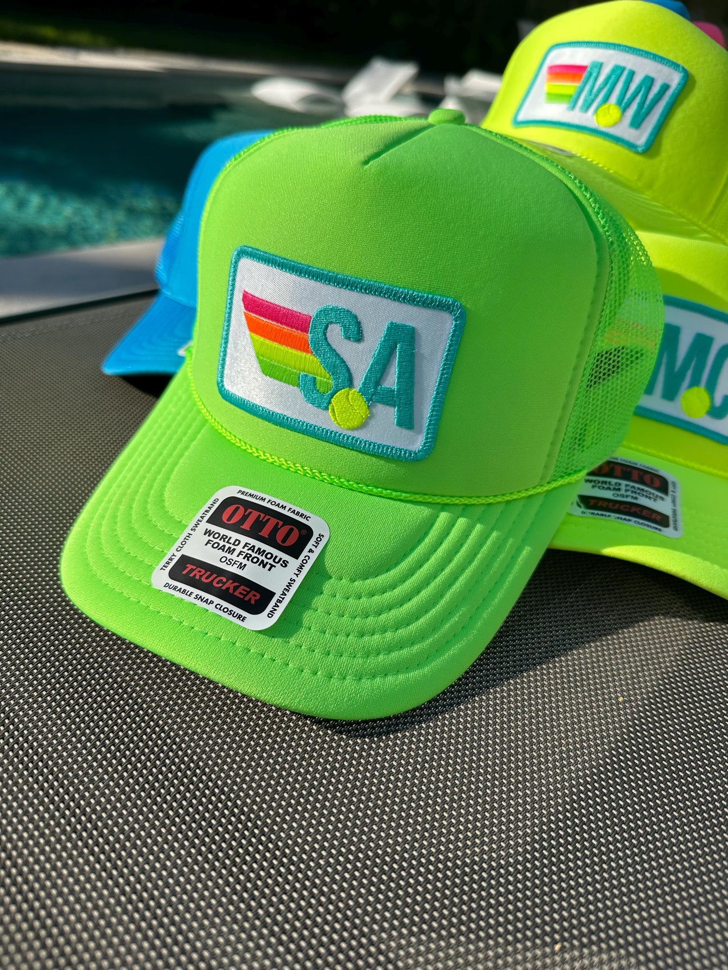 Rainbow Tennis Initial Trucker Hat, Custom Patch Cap