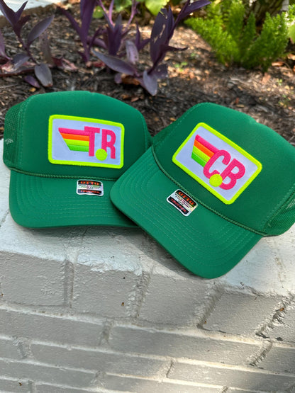 Rainbow Tennis Initial Trucker Hat, Custom Patch Cap