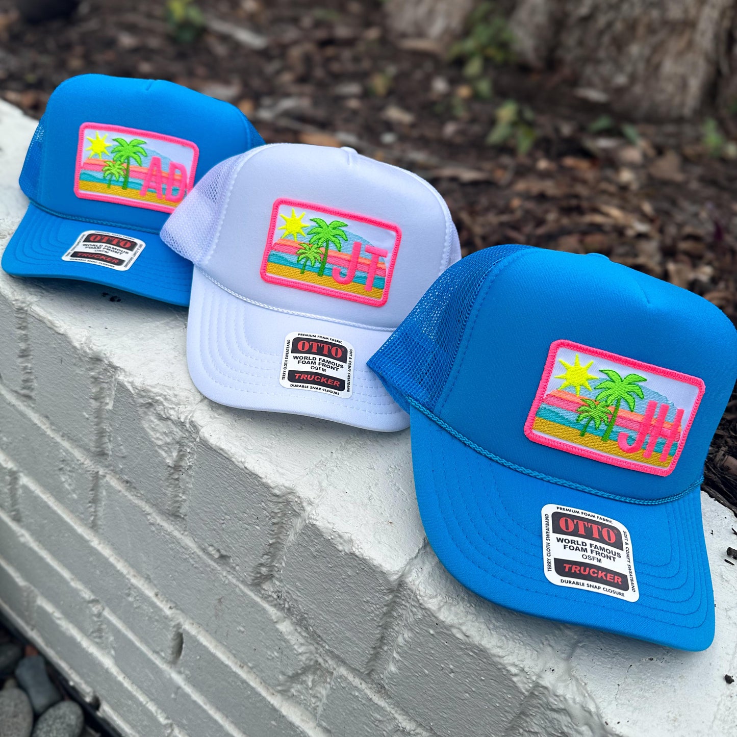 Palm Trees and Initials Custom Trucker Patch Hat, Island Beach Trip, Personalized Gift