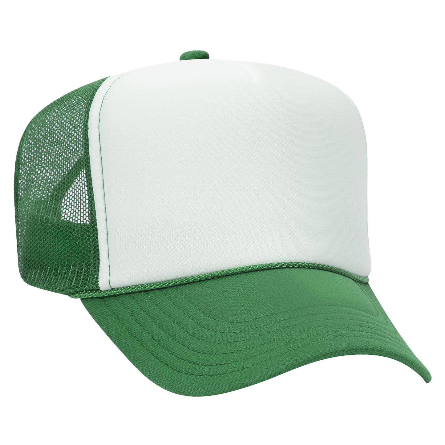 Blank split kelly green and white foam trucker hat
