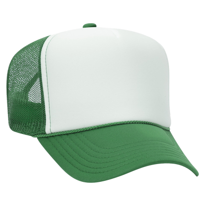 Blank split kelly green and white foam trucker hat