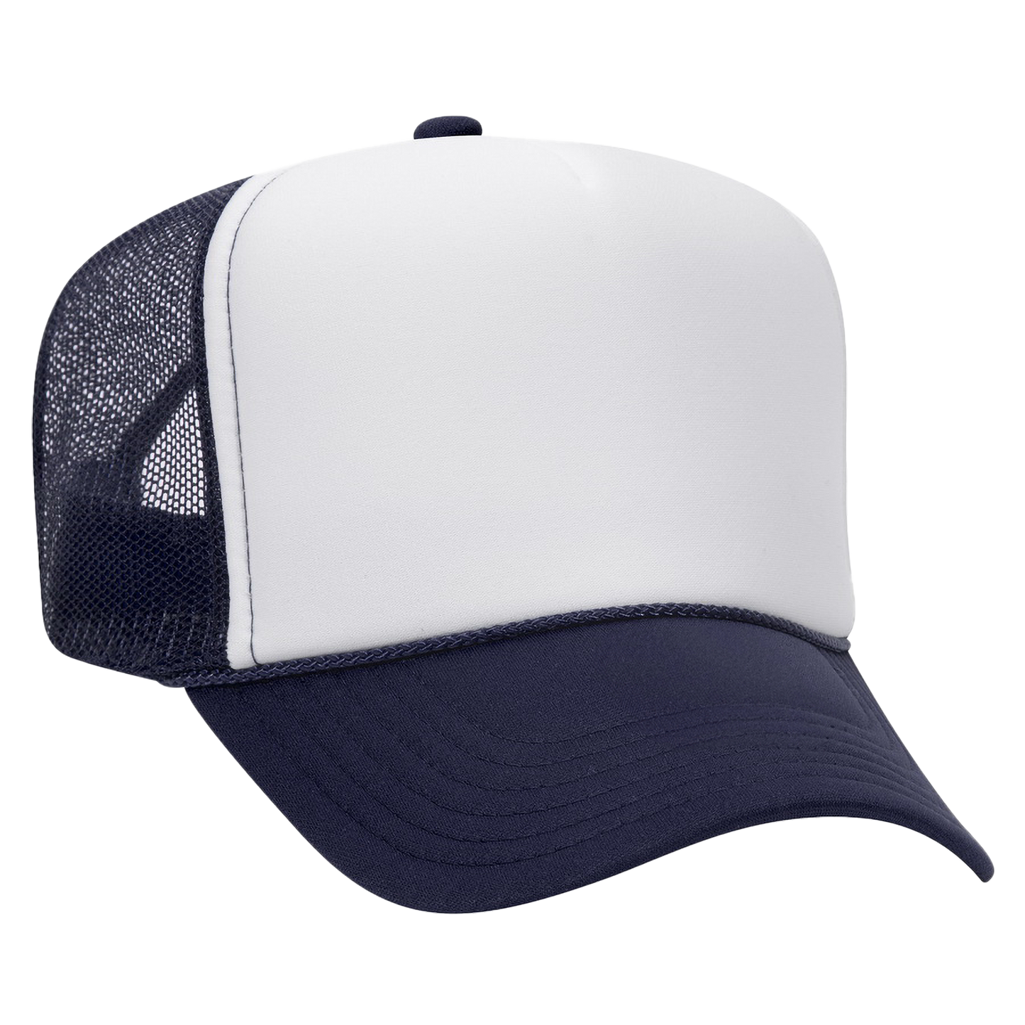 Blank split navy and white foam trucker hat