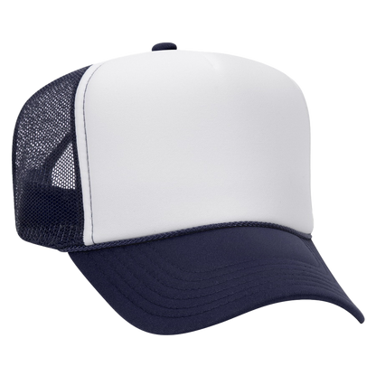 Blank split navy and white foam trucker hat