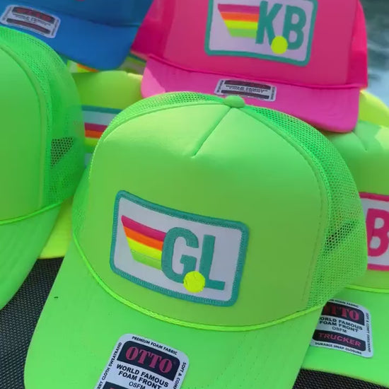 Rainbow Tennis Initial Trucker Hat, Custom Patch Cap