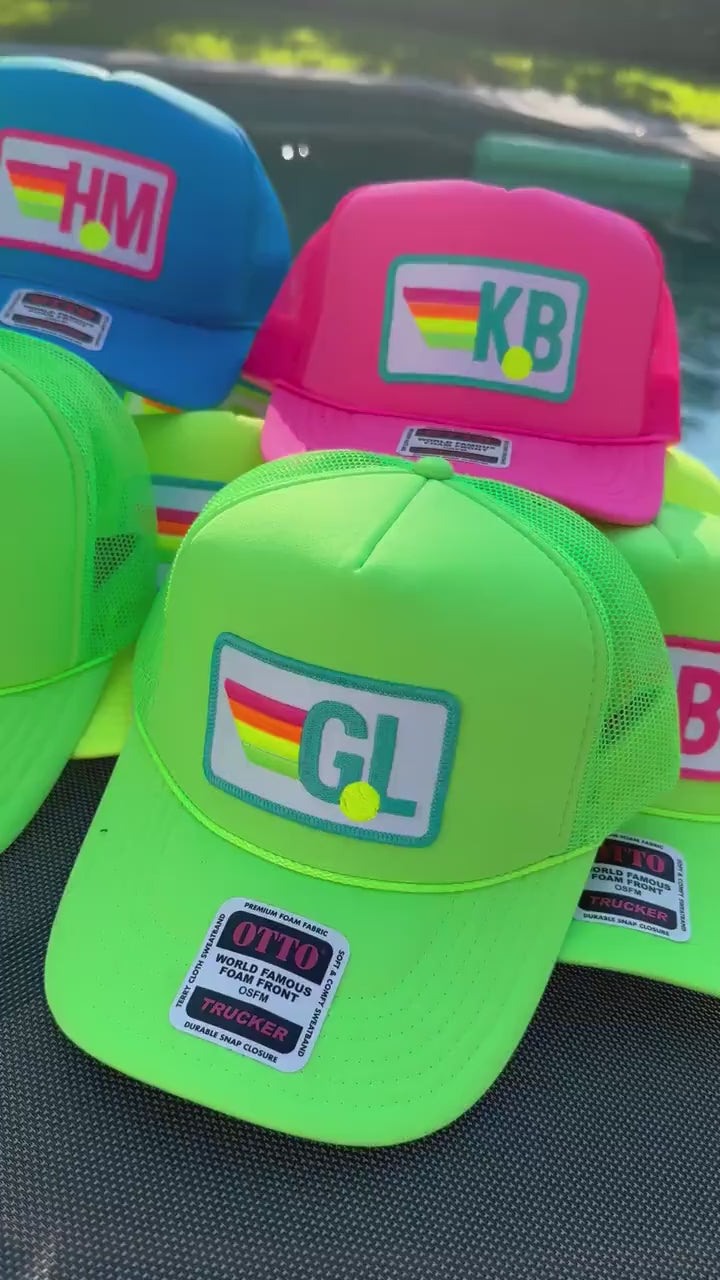 Rainbow Tennis Initial Trucker Hat, Custom Patch Cap